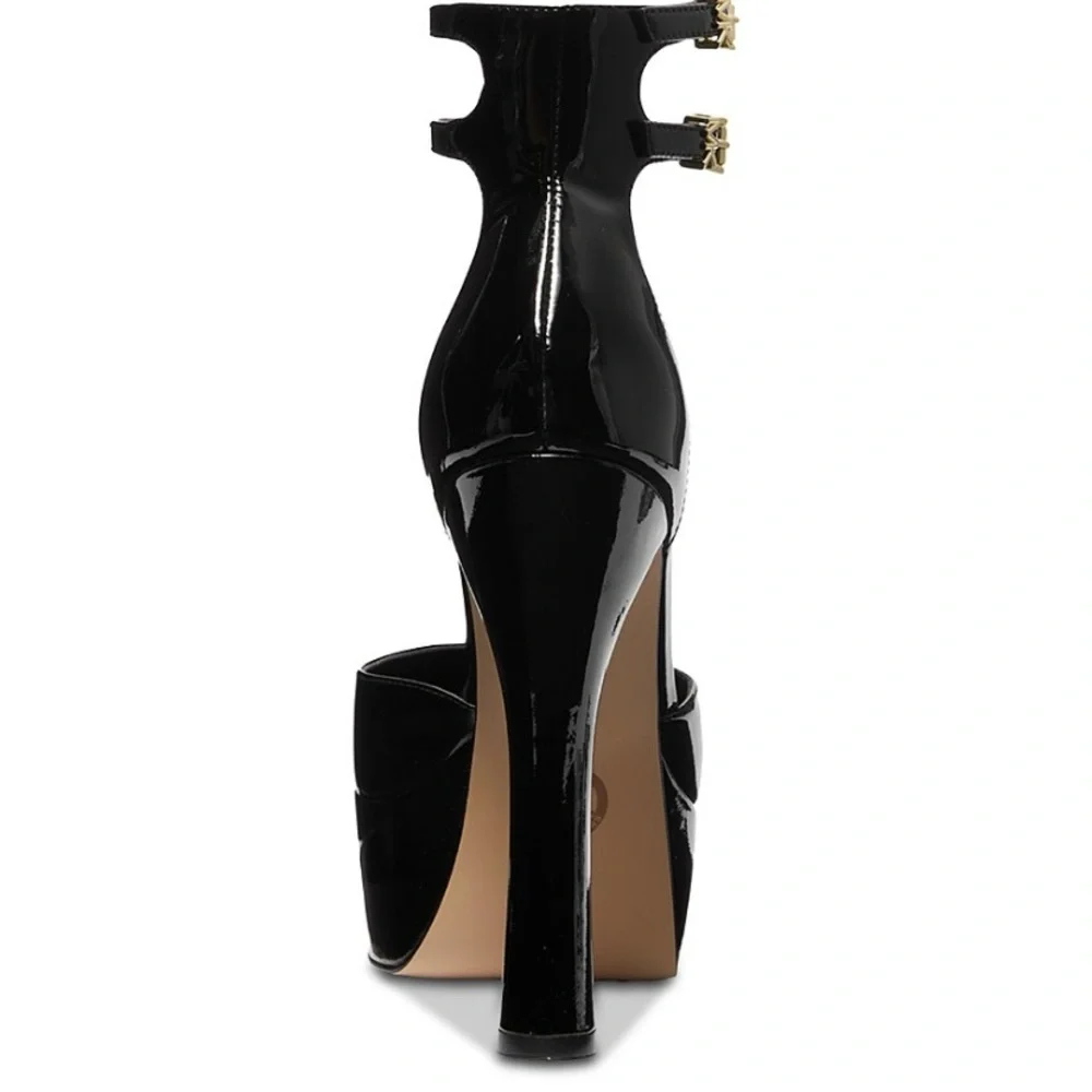 Michael Kors Martina Ankle Strap Patent Leather Platform Heels, Black - Size 9
